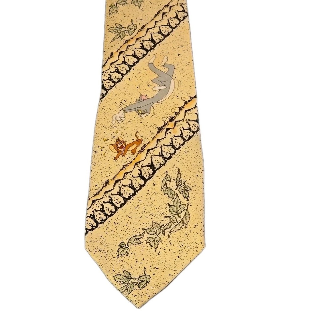 Tom & Jerry Tie Cartoon Mens Necktie Beige Cream Retro Novelty‎ 90s